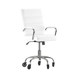 Mid-Back White Executive Swivel Office Chair with Chrome Frame, Arms,