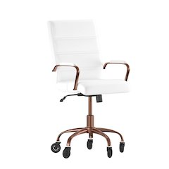 Mid-Back White Executive Swivel Office Chair with Rose Gold Frame, Arms,