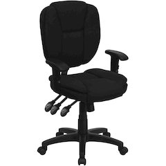 Mid-Back Black Fabric Multifunction Swivel Ergonomic Task Office Chair with Pillow Top Cushioning and Adjustable Arms