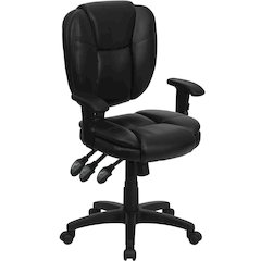 Mid-Back Black LeatherSoft Multifunction Swivel Ergonomic Task Office Chair with Pillow Top Cushioning and Adjustable Arms