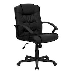 Mid-Back Black LeatherSoft Ripple and Accent Stitch Upholstered Swivel Task Office Chair with Arms