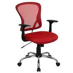 Mid-Back Red Mesh Swivel Task Office Chair with Chrome Base and Arms