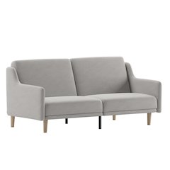 Split Back Sofa Futon - Gray Faux Linen Upholstery
