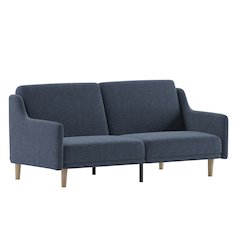 Split Back Sofa Futon - Navy Faux Linen Upholstery