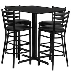 24''W x 42''L Black Table Set with 4 Metal Barstools - Black Vinyl Seat