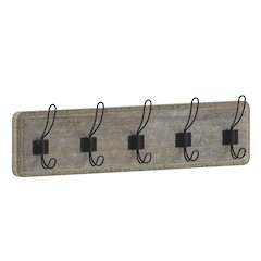 Wall Mounted 24 in Weathered Solid Pine Wood Storage Rack with 5 Hooks