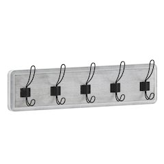 Wall Mounted 24 in Whitewashed Solid Pine Wood Storage Rack with 5 Hooks