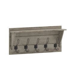 Wall Mounted 24 in Solid Pine Wood Storage Rack with Upper Shelf, Weathered