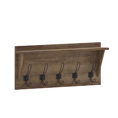 Wall Mounted 24 in Solid Pine Wood Storage Rack with Upper Shelf, Brown