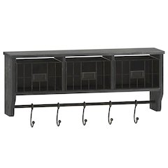 Wall Mounted 24 in Solid Pine Wood Storage Rack with Upper Shelf in Blackwashed