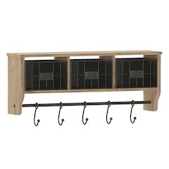 Wall Mounted 24 in Solid Pine Wood Storage Rack with Upper Shelf in Brown