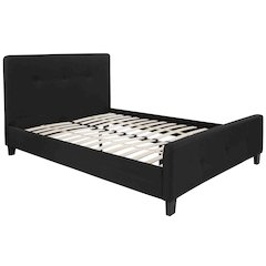 Full Size Three Button Tufted Upholstered Platform Bed in Black Fabric