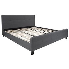 King Size Four Button Tufted Upholstered Platform Bed in Dark Gray Fabric