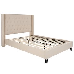 Full Size Tufted Upholstered Platform Bed in Beige Fabric