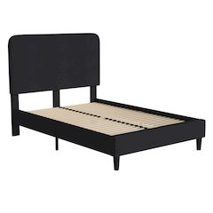Charcoal Full Fabric Upholstered Platform Bed - Headboard with Rounded Edges
