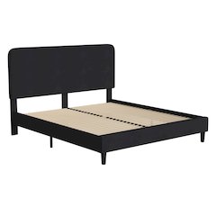 Charcoal King Fabric Upholstered Platform Bed - Headboard with Rounded Edges