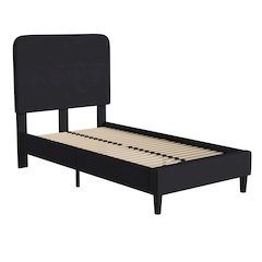 Charcoal Twin Fabric Upholstered Platform Bed - Headboard with Rounded Edges