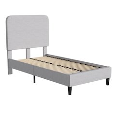 Light Grey Twin Fabric Upholstered Platform Bed - Headboard with Rounded Edges