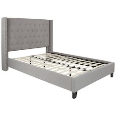 Full Size Tufted Upholstered Platform Bed in Light Gray Fabric