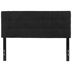 Quilted Tufted Upholstered Full Size Headboard in Black Fabric