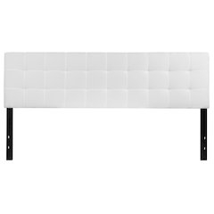 Tufted Upholstered King Size Headboard in White Fabric