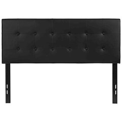 Button Tufted Upholstered Full Size Headboard in Black Vinyl