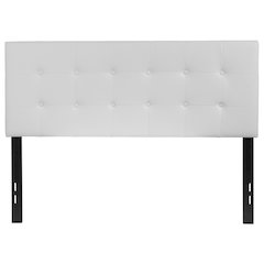 Button Tufted Upholstered Full Size Headboard in White Vinyl