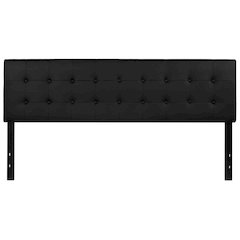 Button Tufted Upholstered King Size Headboard in Black Vinyl