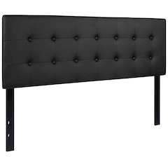Button Tufted Upholstered Queen Size Headboard in Black Vinyl