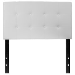 Button Tufted Upholstered Twin Size Headboard in White Vinyl