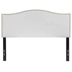 Upholstered Full Size Arched Headboard with Accent Nail Trim in White Fabric