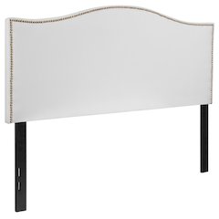 Upholstered Full Size Headboard with Accent Nail Trim in White Fabric