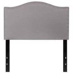 Upholstered Twin Size Arched Headboard with Accent Nail Trim in Light Gray Fabric