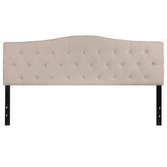Arched Button Tufted Upholstered King Size Headboard in Beige Fabric