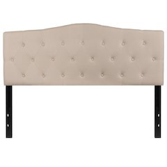Arched Button Tufted Upholstered Queen Size Headboard in Beige Fabric