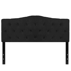 Arched Button Tufted Upholstered Queen Size Headboard in Black Fabric