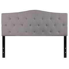 Arched Button Tufted Upholstered Queen Size Headboard in Light Gray Fabric