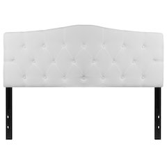 Arched Button Tufted Upholstered Queen Size Headboard in White Fabric