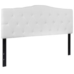 Tufted Upholstered Queen Size Headboard in White Fabric