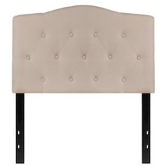 Arched Button Tufted Upholstered Twin Size Headboard in Beige Fabric