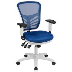 Mid-Back Blue Mesh Multifunction Executive Swivel Office Chair and White Frame