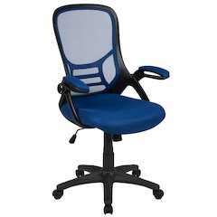 High Back Blue Mesh Swivel Office Chair with Black Frame and Flip-up Arms
