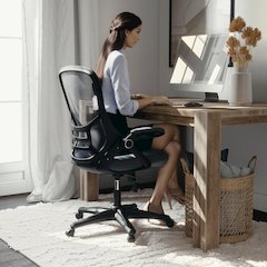 High Back Dark Gray Mesh Swivel Office Chair with Black Frame and Flip-up Arms