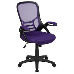 High Back Purple Mesh Swivel Office Chair with Black Frame and Flip-up Arms