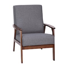Faux Linen Upholstered Arm Chair with Walnut Finished Wooden Frame