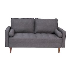 Loveseat Sofa with Tufted Faux Linen Upholstery, Solid Wood Legs in Dark Gray