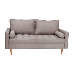 Loveseat Sofa with Tufted Faux Linen Upholstery, Solid Wood Legs in Slate Gray