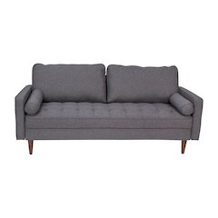 Mid-Century Sofa with Tufted Faux Linen Upholstery, Solid Wood Legs in Dark Gray
