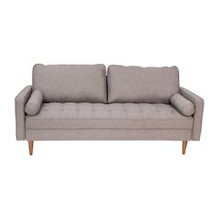 Sofa with Tufted Faux Linen Upholstery, Solid Wood Legs in Slate Gray