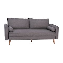 Sofa with Faux Linen Fabric Upholstery, Solid Wood Legs in Stone Gray
